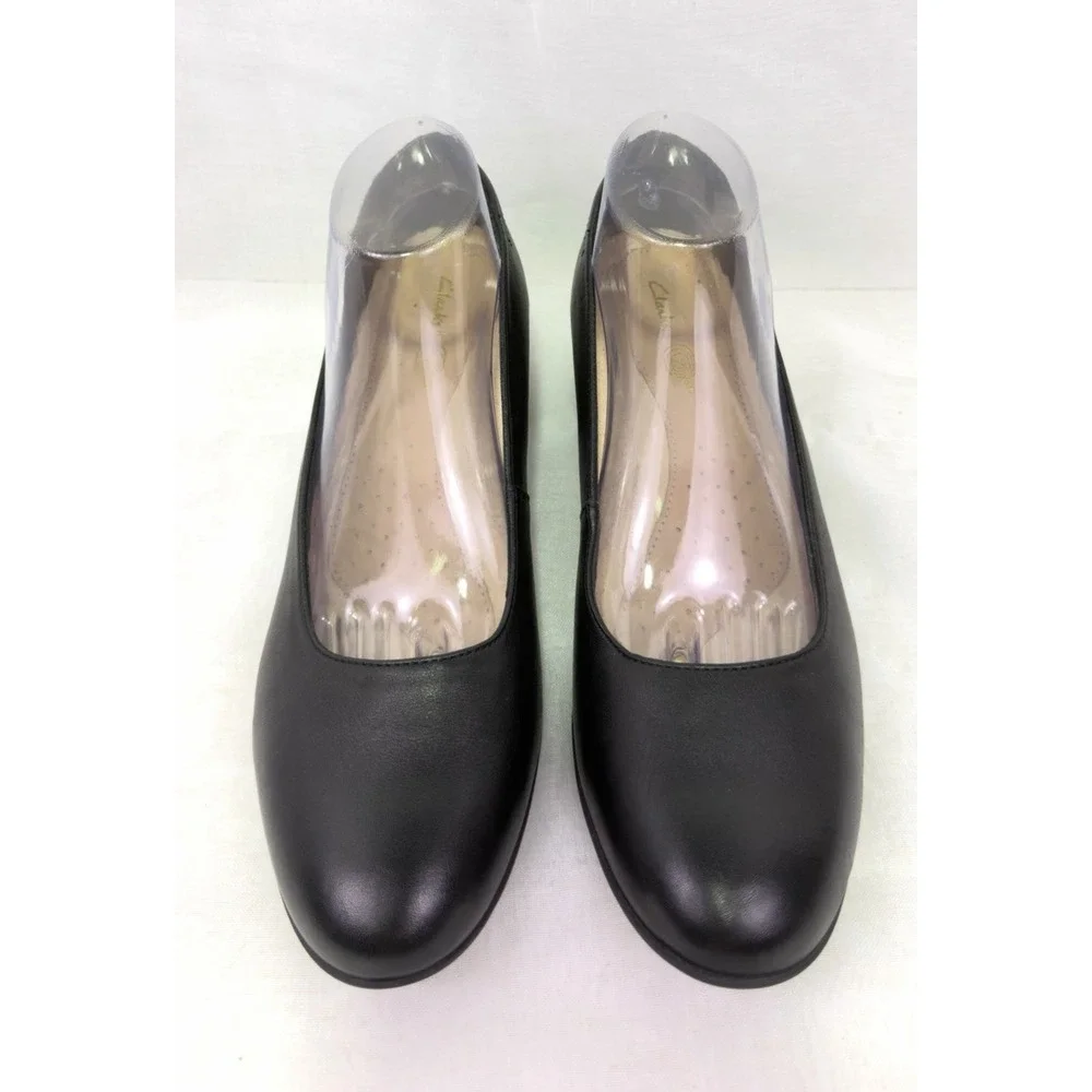 Clarks Womens 10 M Black Leather Pumps Comfort Cushion Block Heel Career Shoes